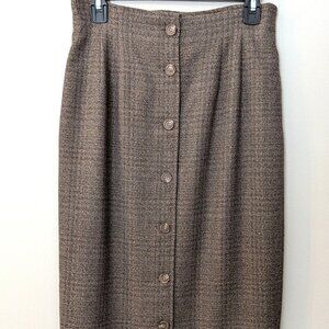 Anne Klein Women's Brown Wool Blend Tweed Button-Front Skirt. Size 8